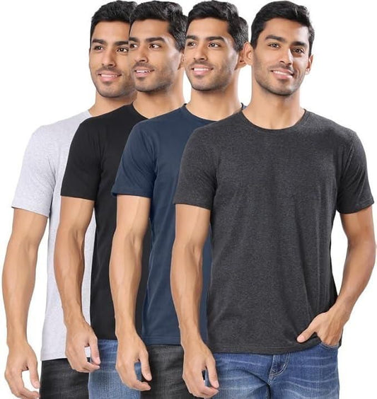 Men's Polycotton Solid Round Neck T-shirts (Pack of 4)
